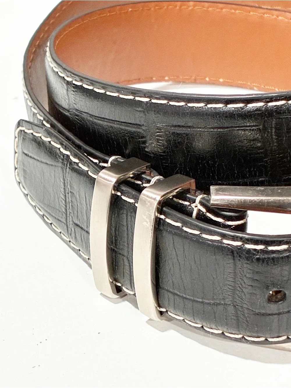 J Campbell Los Angeles Black Croc Embossed Leather Belt Size 36